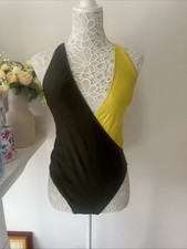 Jasper Conran Swimsuit Size 12 BNWOT Padded Two Tone Plunge Neck High Leg Stunni