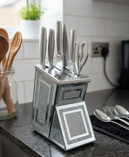 Silver Crystal Crushed Diamond Kitchen Knife Holder Rack Stand Storage For Knife