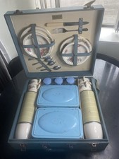 VINTAGE BREXTON PICNIC TEA SET IN ORIGINAL SUITCASE CROCKERY & CUTLERY VW CAMPER