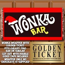 Wonka Chocolate Bar Wrapper + Golden Ticket Willy Gift Novelty Christmas Xmas 