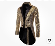 Unisex Gold Sequin Tailcoat with Black Lapels - Medium 