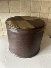 Vintage Retro Brown Beige Pouffe Footstool Leatherette 25cm Tall