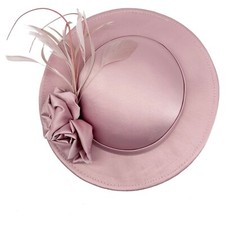 Women Satin Hatinator Wedding Rose Feather Flower Hat Prom Day Royal Ascot Races