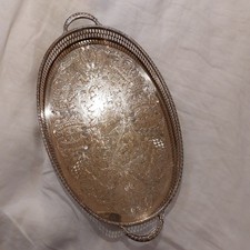 Vintage Oval GALLERY TRAY * Viners of Sheffield * Chased Silver Plated Copper