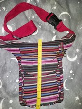 Funky Hippy Boho Hip Waist Stripy Multo Coloured Cotton X 3 Pockets Bumbag Bag