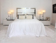 Contemporary Headboard With Matching Bedside Drawers,Table Lamps And Tall Lamps