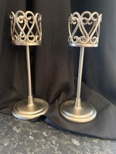 Pair Of Heavy  Metal Candle Holders 26cm Tall