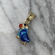 Blue Enamel Small Parrot Pendant Charm 9ct 375 Yellow Gold