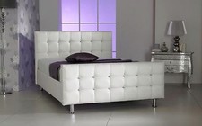 OTTOMAN CUBED DESIGN FAUX LEATHER DIAMANTE BED FRAME 3FT, 4FT, 4FT6 & 5FT