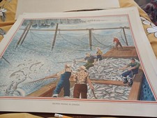  Vintage 1950s  Macmillan School Educational print poster Salmon Fishing Canada 
