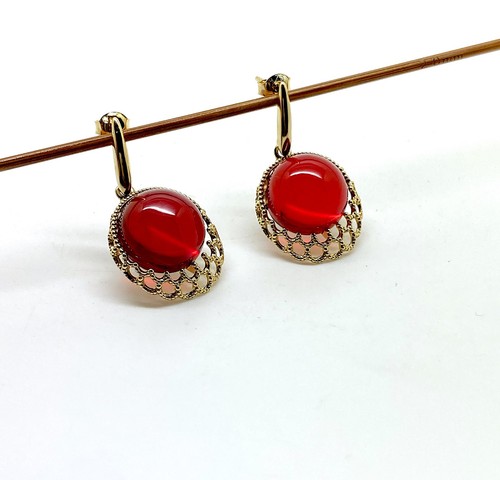 Gold plated amber earrings - gold,