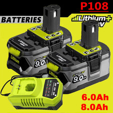8AH 9Ah 18V Battery For Ryobi One Plus P108 Li-ion RB18L50 RB18L40 P104 Charger