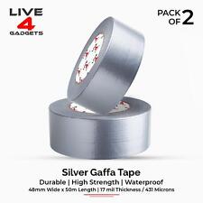Duct Gaffer Tape Heavy Duty Waterproof Cloth Gaffa Duck Black Silver 50m x 2