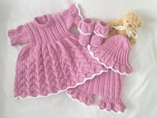 KNITTING PATTERN * DRESS & SUN HAT SET * REF SR017 *0-3 MTH BABY*REBORN 16-22 " 