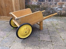 Vintage Wooden Childrens Toy Wheel Barrow Cart Trolley - Quirky Log Basket Decor