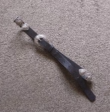 Black Leather Western Belt Fancy Double Buckle & Concho Detail Size S / M