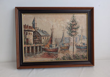 Framed Oil on Canvas Harbour