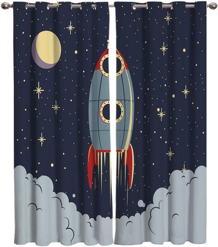Space rocket curtains bedroom - rocket,