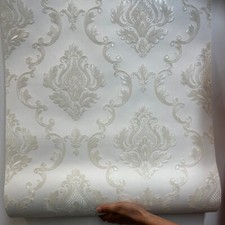 Ivory White Embossed Damask Wallpaper Textured Floral Patterned Solid Color