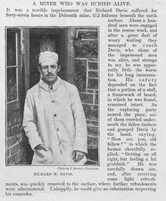 CORNWALL Miner who was Buried for 47 Hours at Dolcoath Mine - Antique Print 1893