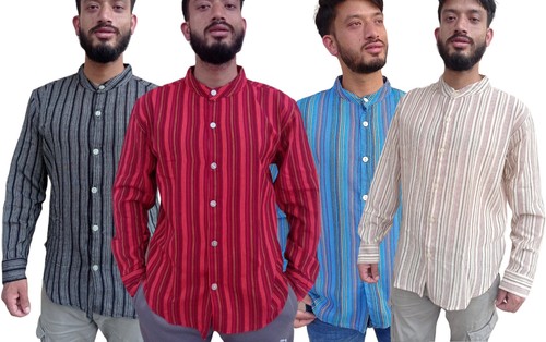 Striped collarless grandad - striped,