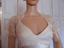  CHAMPAGNE/OYSTER  LACE CAP SLEEVED  Wedding/evening Shrug Bolero 10 to 24