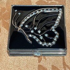 Beautiful Sparkling Butterfly Compact Handbag Double Mirror In Felt Case
