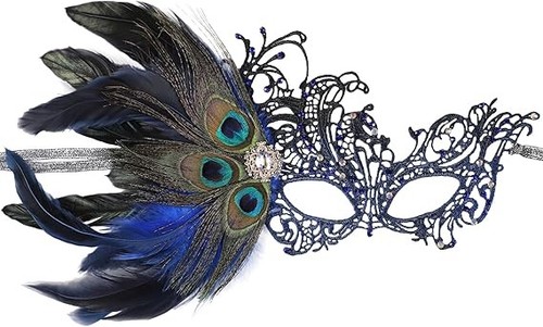Lace feather masquerade mask - lace,