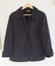 Lovely Gerry Weber Black Faux Suede Fur Lined Coat Jacket Size UK 18 VGC