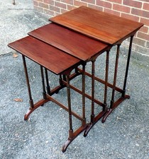 Antique nesting coffee tables solid mahogany Victorian nest of 3 lamp side 