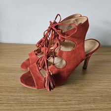 Fiore Matalan Sandal Shoes Peep Toe Heels Laces Burnt Orange Size 6 Open Toe