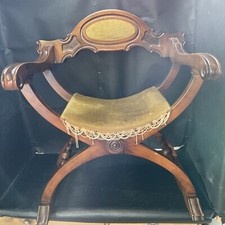 Vintage Antique Italian Chair Savonarola Throne Chair Carved Wood Rare Design