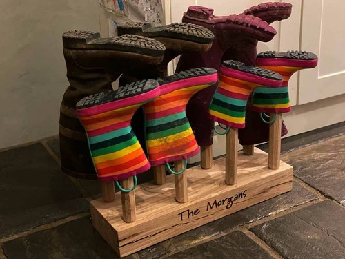 Solid oak welly rack stands - rack,
