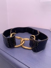 Snakeskin Belt Featuring 2 Interlocking Solid Brass Snakes Buckle. Vintage. 60's