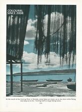 MOUTH KUCHING RIVER SARAWAK BOATS CANOE FISHING NETS 1953 ILLUSTRATION PRINT
