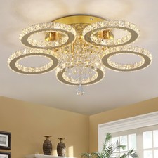 LED Ceiling Light Crystal Gold Chandelier Living Room Bedroom Changeable Color