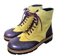 OXYGEN leather ankle boots. UK 7.5.  EU 41.  Lime/purple. Lovely DM style. BNWOB