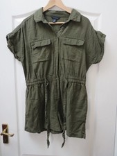 New Look Safari Playsuit All In One Size 12 Khaki Cotton Shorts Suit Pockets