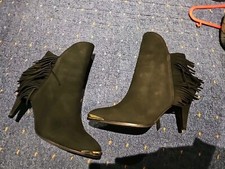 Biba All Leather Black Suede Ankle Boots With Tassels Fringe. Size 4.
