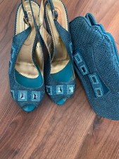 Original Italian Shoe And Bag In Teal Colour Very Elegant And Dressy Set.