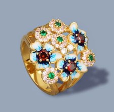 Blue Enamel Zircon Flower