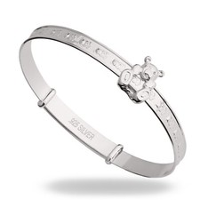 Sterling 925 Silver Baby Bangle with Teddy Bear Slider Gift Christening 1-3 yrs