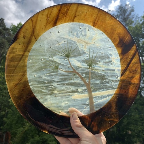 Fused art glass plate - fused, w/