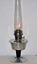 WORKING ALADDIN 23 CHROME OIL LAMP & WITH BLACK COLOUMN & LOCKING CHIMNEY 