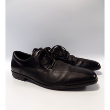 Mens Black Faux Leather Dress Shoes UK 9.5 Square Toe Lace Up Smart Work Formal