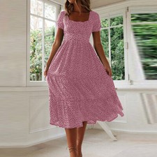 Womens Floral Boho Midi Dress