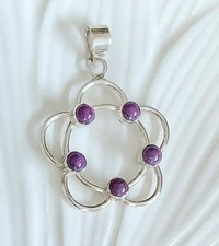 Genuine 925 Sterling Silver Purple Turquoise Gemstone Pendant UK Jewellery