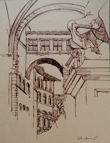 Brown ink sketch - , from