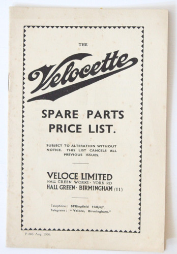 Velocette spare parts - , list