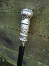 Silver Nickel Top Vintage Style Walking Stick Wooden Shaft Ornate Knob  Gift AI